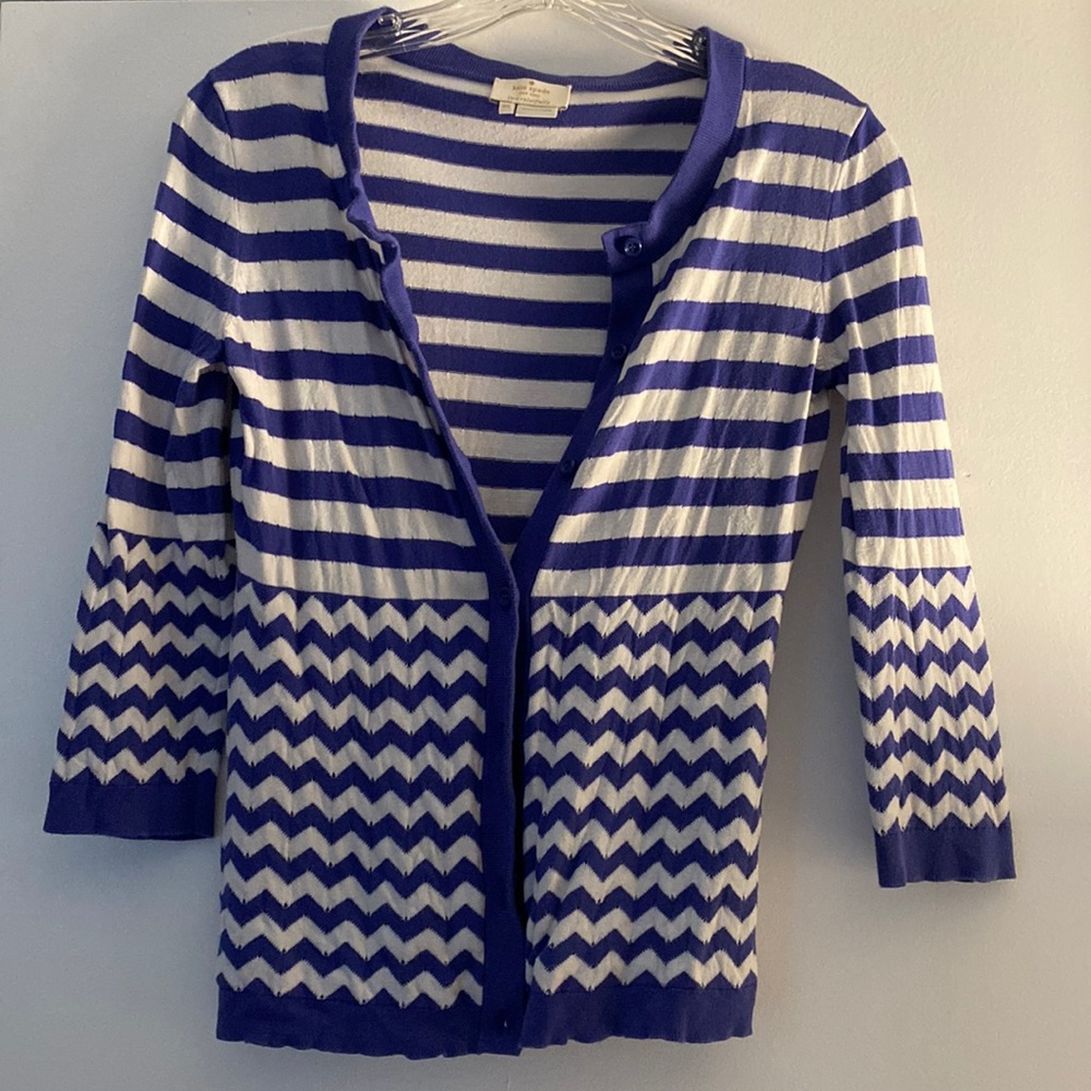 Kate Spade Purple and White Button Up 3/4 Sleeve Sweater
